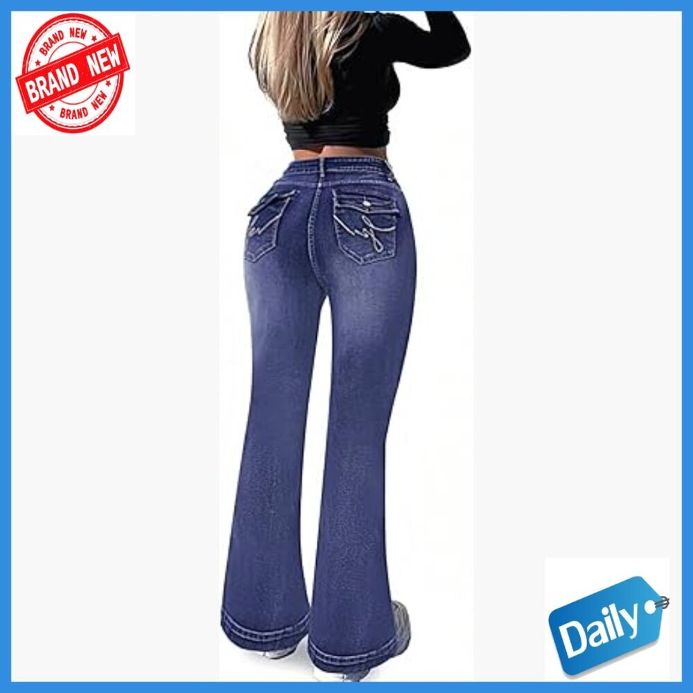 Mid-Rise Bootcut Jeans with Tummy Control and Flap Pockets